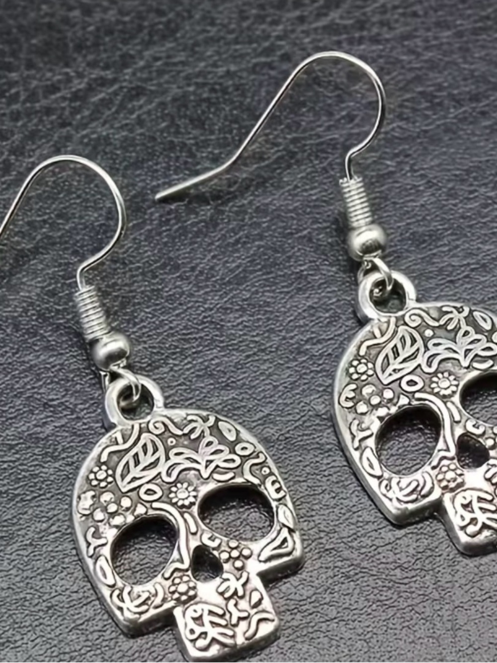 Silver Floral Sugar Skull Dangle Earrings - Women's Jewelry